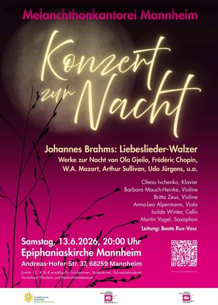 Plakat der Melanchthonkantorei: Konzert zur Nacht am 13. Juni 2026