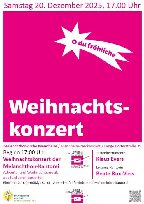 Plakat für das Weihnachtskonzert der Melanchthonkantorei am 20. Dezember 2025