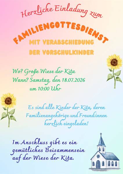 Bunte Farben mit Sonnenblumen – Bild lädt ein zur Verabschiedung der Vorschulkinder im Gottesdienst